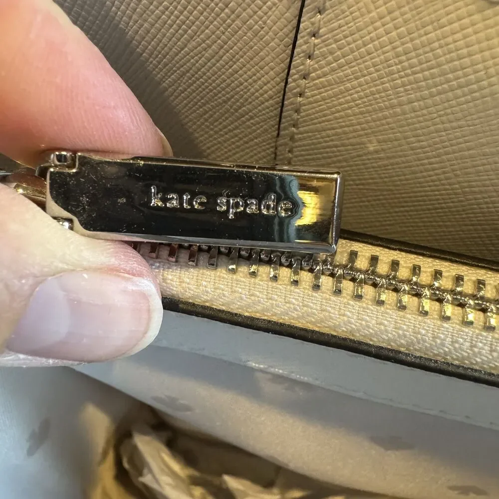 Kate Spade Staci Tote Colorblock Saffiano Leather Laptop Work Bag Gray White